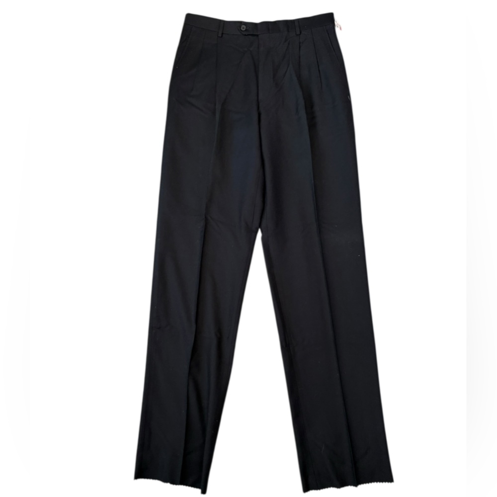 NWT Hart Schaffner Marx 100% Wool Dress Pants 34 Black Pleated Unhemmed - Picture 2 of 7